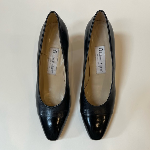 Etienne Aigner Kitten Heel Black Leather Shoes - Picture 3 of 10